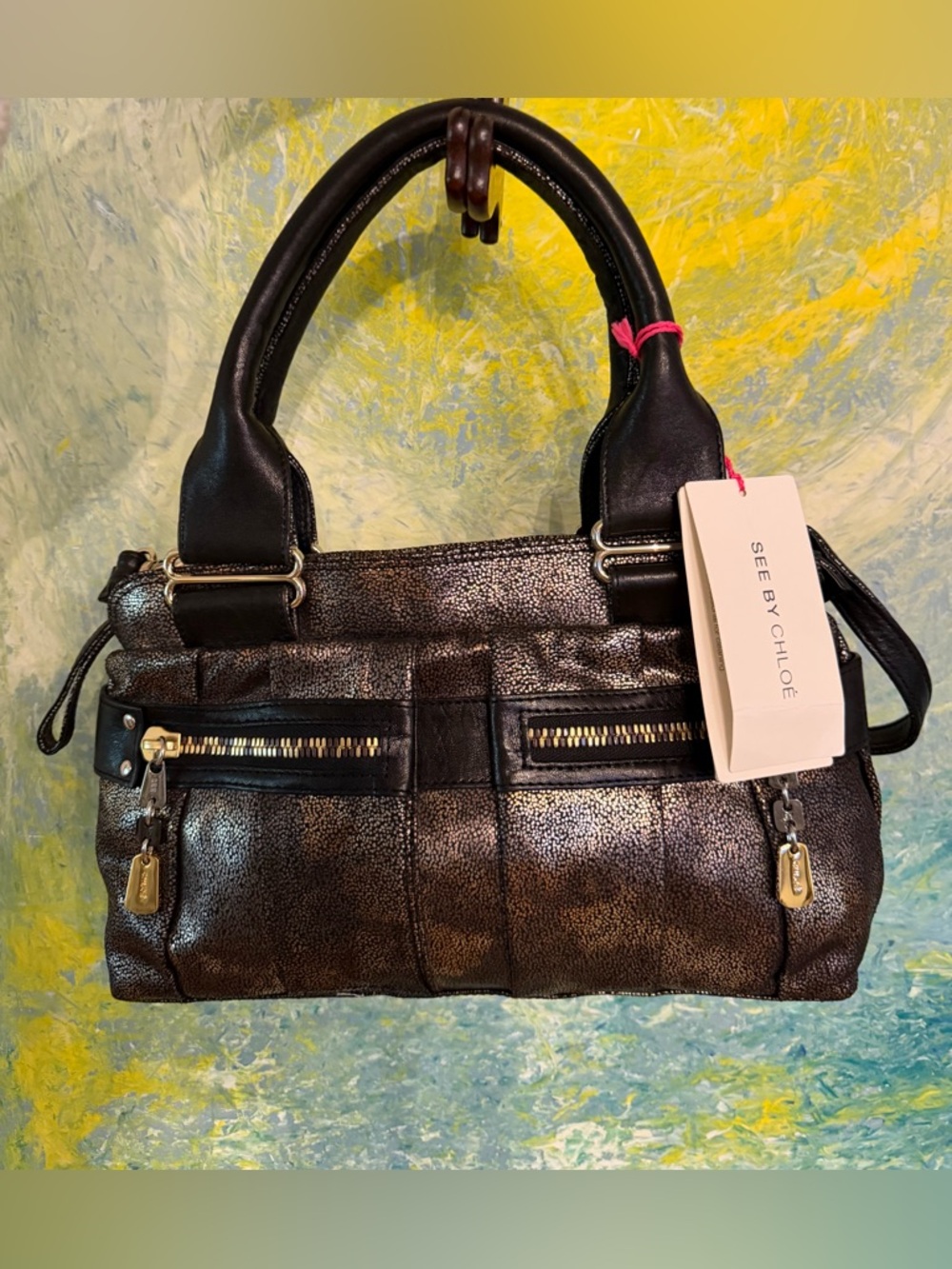 See By Chloe Metallic Black Leather Shoulder Bag